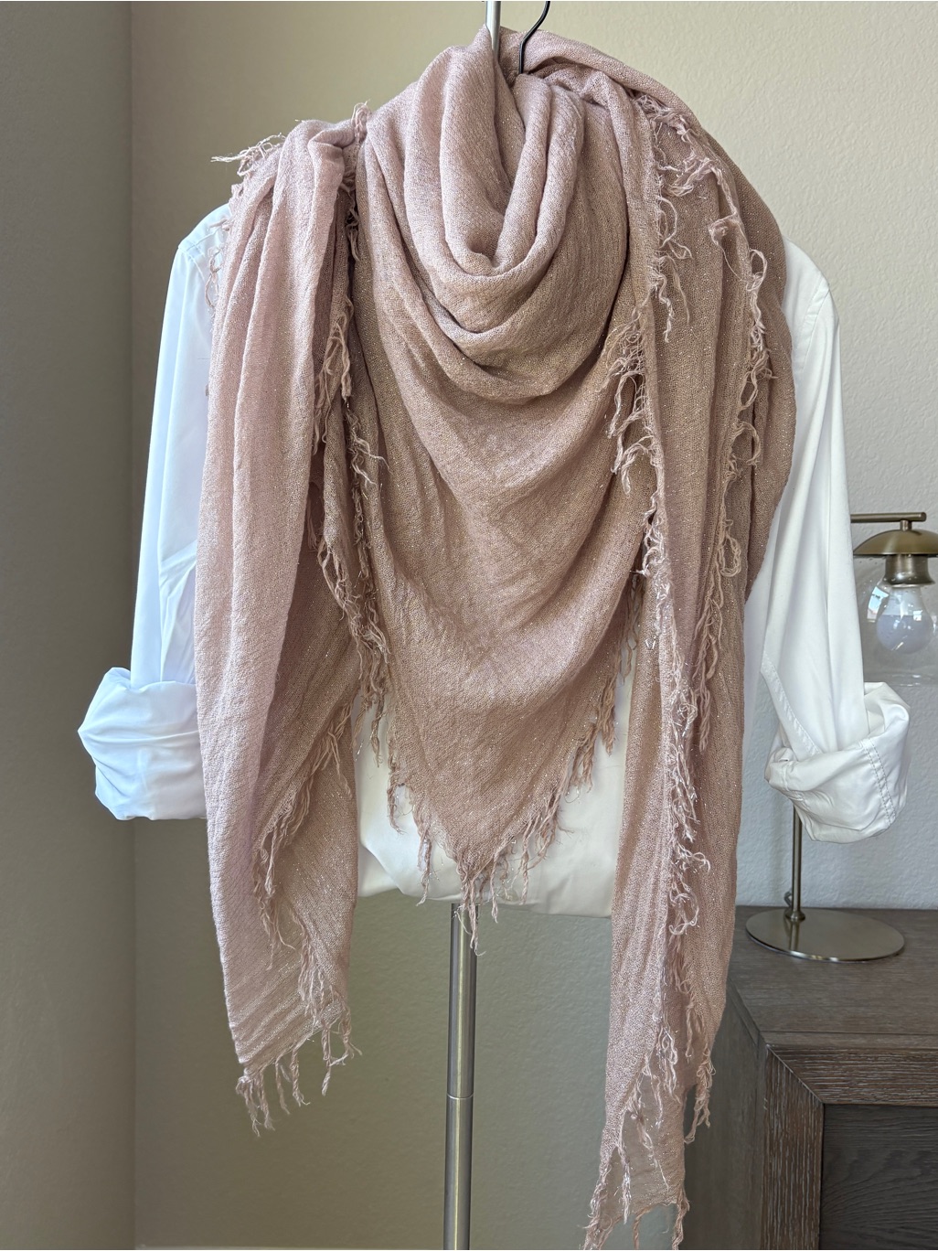 Chan Luu Blush Pink Metallic Lurex Cashmere And Silk Scarf